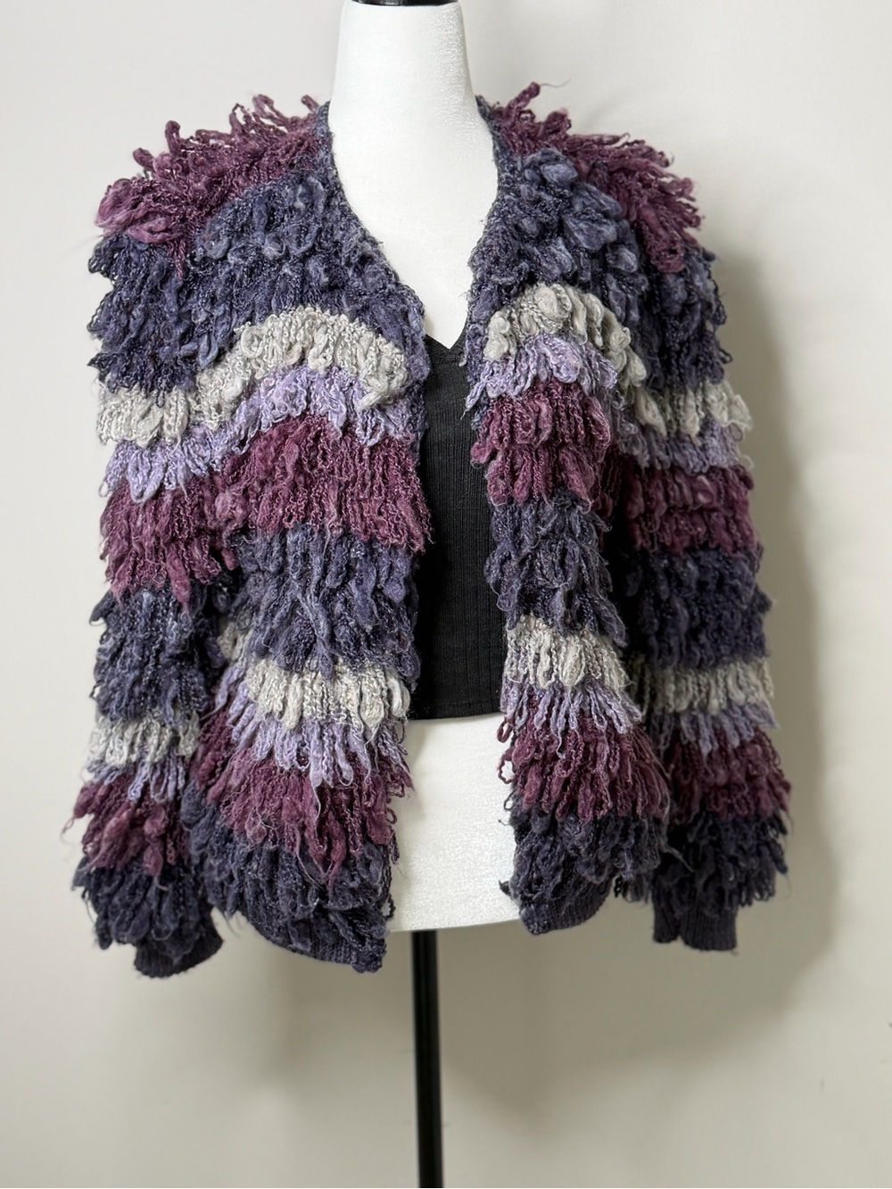 Chunky Fringe Stripe Sweater Jacket - LoopKnit Wool